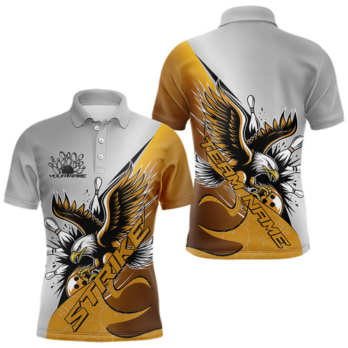 Custom Yellow Eagle Bowling Team Men Polo Shirts, Eagle Bowling League Shirt Bowlers Outfit IPHW8757