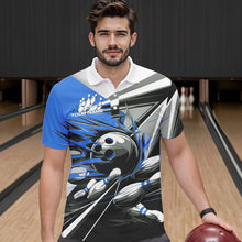 Load image into Gallery viewer, Custom Black And Blue Striking Bowling Polo Shirts For Men, Team Uniform Bowlers Outfits IPHW8765