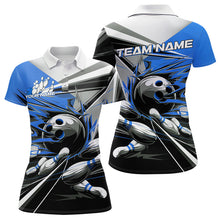 Load image into Gallery viewer, Custom Black And Blue Striking Bowling Polo Shirts For Women, Team Uniform Bowlers Outfits IPHW8765