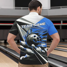 Load image into Gallery viewer, Custom Black And Blue Striking Bowling Quarter-Zip Shirts For Men, Team Uniform Bowlers Outfits IPHW8765