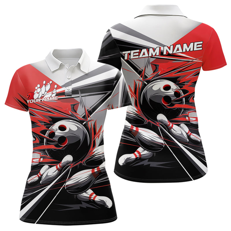 Custom Black And Red Striking Bowling Polo Shirts For Women, Team Uniform Bowlers Outfits IPHW8766