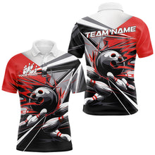 Load image into Gallery viewer, Custom Black And Red Striking Bowling Polo Shirts For Men, Team Uniform Bowlers Outfits IPHW8766
