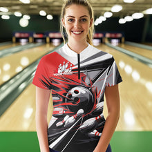 Load image into Gallery viewer, Custom Black And Red Striking Bowling Womens Quarter-Zip Shirts, Team Bowlers Outfits IPHW8766