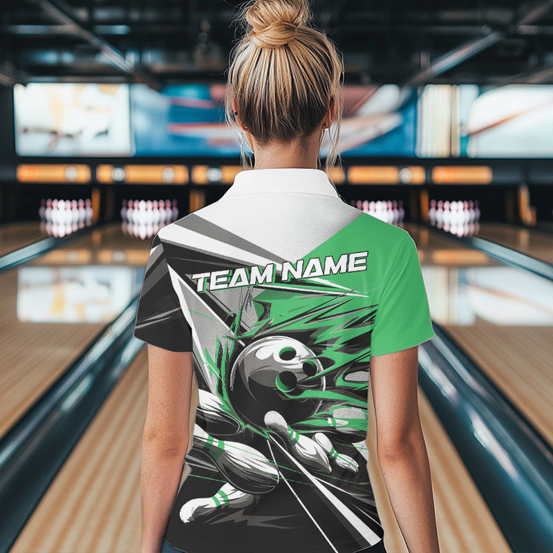 Custom Black And Green Striking Bowling Polo Shirts For Women, Team Uniform Bowlers Outfits IPHW8767