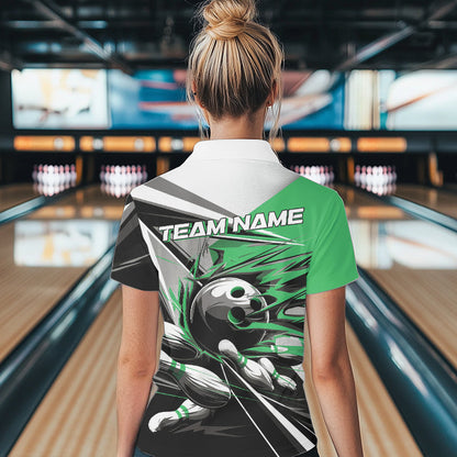 Custom Black And Green Striking Bowling Polo Shirts For Women, Team Uniform Bowlers Outfits IPHW8767