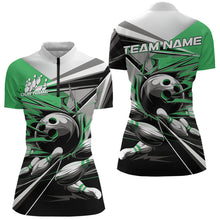 Load image into Gallery viewer, Custom Black And Green Striking Bowling Womens Quarter-Zip Shirts, Team Bowlers Outfits IPHW8767