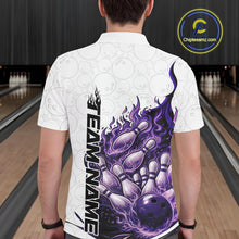 Load image into Gallery viewer, Cusom Purple Blue Flame Bowling Men Polo Team Shirt, Fire Bowling Tournament Jersey IPHW11128