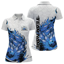 Load image into Gallery viewer, Cusom Blue Flame Bowling Women Polo Team Shirt, Fire Bowling Tournament Jersey IPHW11129