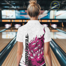 Load image into Gallery viewer, Cusom Pink Flame Bowling Women Polo Team Shirt, Fire Bowling Tournament Jersey IPHW11130