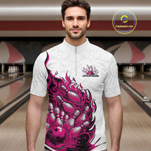Load image into Gallery viewer, Cusom Pink Flame Bowling Men Quarter-Zip Team Shirt, Fire Bowling Tournament Jersey IPHW11130