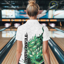 Load image into Gallery viewer, Cusom Green Flame Bowling Women Polo Team Shirt, Fire Bowling Tournament Jersey IPHW11131