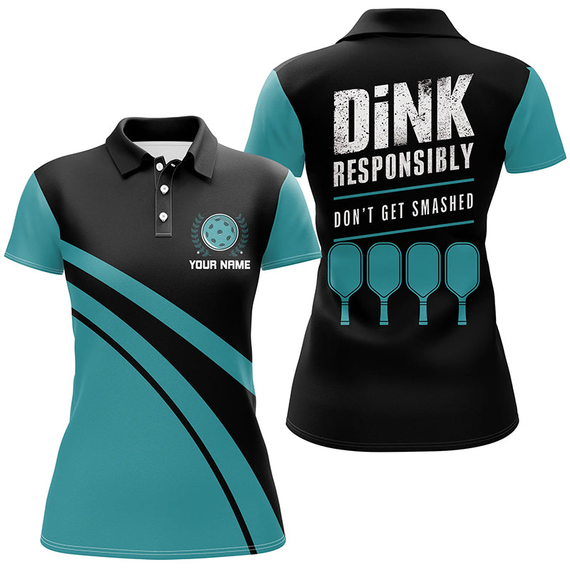 "Dink Responsibly" Sayings Custom Name Blue Pickleball Polo Shirts For Men, Pickleball Outfits IPHW6724