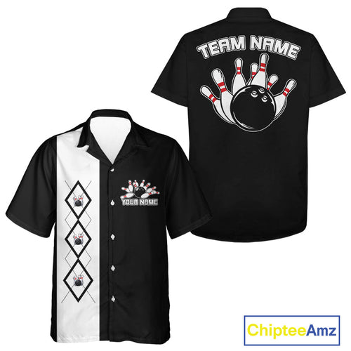 Custom Classic Vintage Argyle Bowling Men And Women Button Up, Retro Bowling Team Shirt IPHW10068