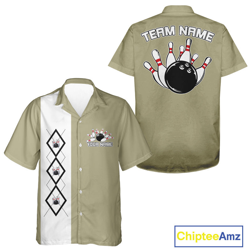 Custom Classic Vintage Argyle Bowling Men And Women Button Up, Retro Bowling Team Shirt IPHW10068