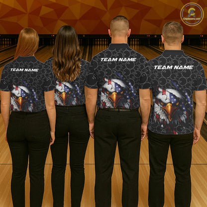 Custom Patriotic Eagle Men Bowling Team Shirt, US Flag Eagle Bowling League Shirt IPHW10191