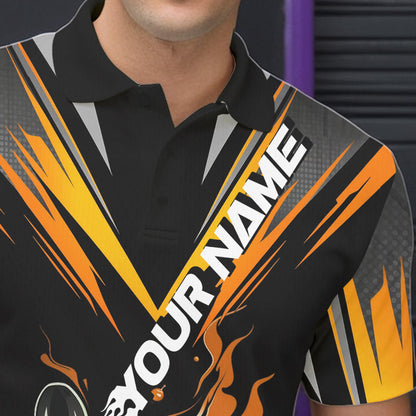 Custom Black And Yellow Flame Bowling Men Polo Shirts, Fire Bowling Tournament Team Outfits IPHW8774