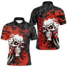 Load image into Gallery viewer, Custom Black And Red Flame Skull Bowling Men Polo Shirts, Skull Halloween Bowling Outfit IPHW8777