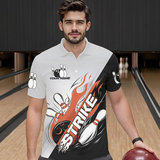 Custom Orange Flame Strike Bowling Men Polo Shirts, Bowling Team Uniform Bowling League Shirt IPHW8779