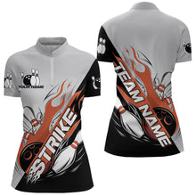 Load image into Gallery viewer, Custom Orange Flame Strike Bowling Women Quarter-Zip Shirts, Team Bowling League Shirt IPHW8779