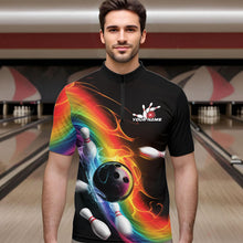 Load image into Gallery viewer, Custom Colorful Rainbow Flame Bowling Team Quarter-Zip Shirts For Men, Bowling Tournament Outfits IPHW8783