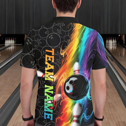 Custom Colorful Rainbow Flame Bowling Team Polo Shirts For Men, Bowling Tournament Outfits IPHW8784