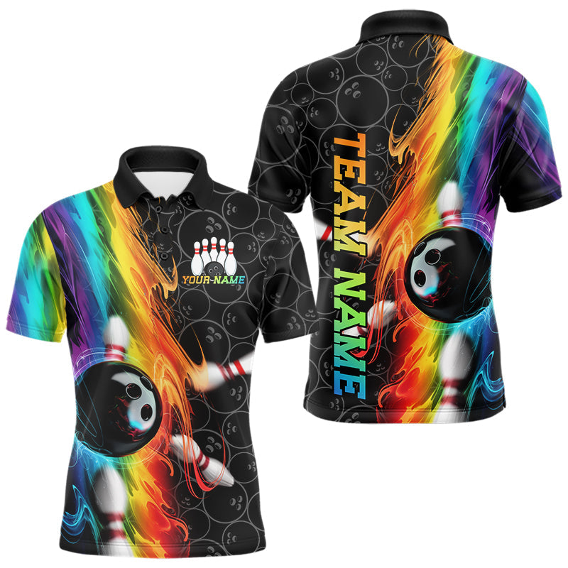Custom Colorful Rainbow Flame Bowling Team Polo Shirts For Men, Bowling Tournament Outfits IPHW8784