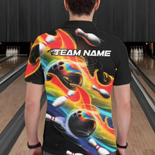Load image into Gallery viewer, Custom Rainbow Flame Bowling Team Polo Shirts For Men, Colorful Bowling League Shirt IPHW8786