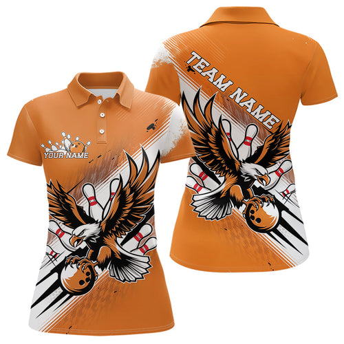 Custom Orange Eagle Bowling Jerseys, Eagle Bowling Women Polo Shirts Team Bowlers Uniform IPHW8787