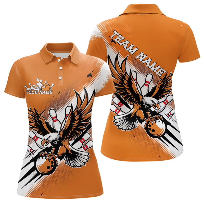 Custom Orange Eagle Bowling Jerseys, Eagle Bowling Women Polo Shirts Team Bowlers Uniform IPHW8787