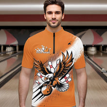 Load image into Gallery viewer, Custom Orange Eagle Bowling Jerseys, Eagle Bowling Men Quarter-Zip Shirts Team Bowlers Uniform IPHW8787