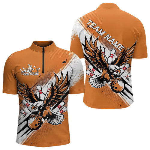 Custom Orange Eagle Bowling Jerseys, Eagle Bowling Men Quarter-Zip Shirts Team Bowlers Uniform IPHW8787