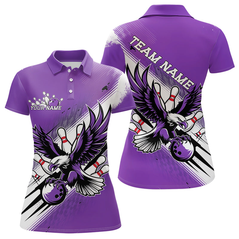 Custom Purple Eagle Bowling Jerseys, Eagle Bowling Women Polo Shirts Team Bowlers Uniform IPHW8788