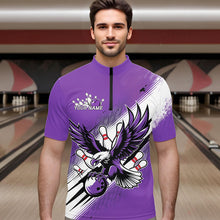 Load image into Gallery viewer, Custom Purple Eagle Bowling Jerseys, Eagle Bowling Men Quarter-Zip Shirts Team Bowlers Uniform IPHW8788
