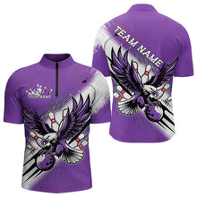 Load image into Gallery viewer, Custom Purple Eagle Bowling Jerseys, Eagle Bowling Men Quarter-Zip Shirts Team Bowlers Uniform IPHW8788
