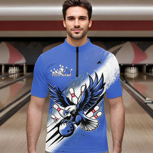 Load image into Gallery viewer, Custom Blue Eagle Bowling Jerseys, Eagle Bowling Men Quarter-Zip Shirts Team Uniform Bowlers Outfit IPHW8789