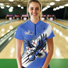 Load image into Gallery viewer, Custom Blue Bowling Jerseys, Eagle Bowling Women Quarter-Zip Shirts Team Bowlers Uniform IPHW8789
