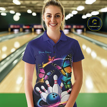 Load image into Gallery viewer, Custom Colorful Butterfly Bowling Women Polo Shirts With Team Name, Bowlers Outfit IPHW9012