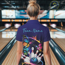 Load image into Gallery viewer, Custom Colorful Butterfly Bowling Women Polo Shirts With Team Name, Bowlers Outfit IPHW9012