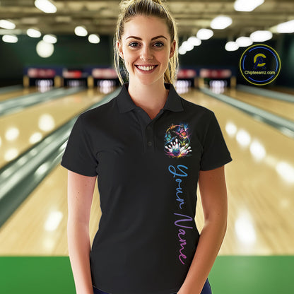 Custom Colorful Butterfly Bowling Women Polo Shirts With Team Name, Bowling Uniform IPHW9013