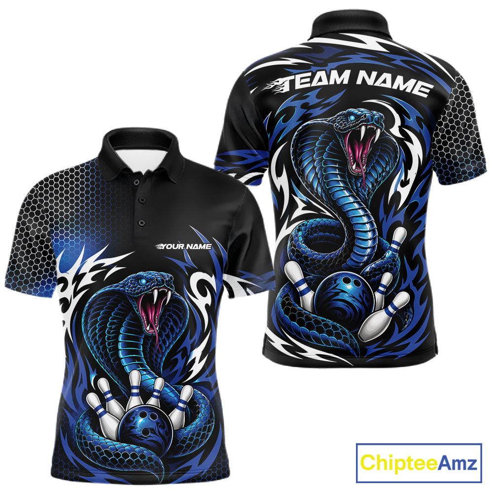 Custom Black And Blue Tribal Cobra Snake Bowling Jerseys Bowling Men Polo Shirt IPHW11711
