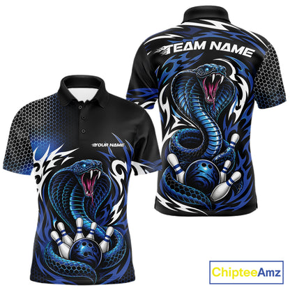 Custom Black And Blue Tribal Cobra Snake Bowling Jerseys Bowling Men Polo Shirt IPHW11711