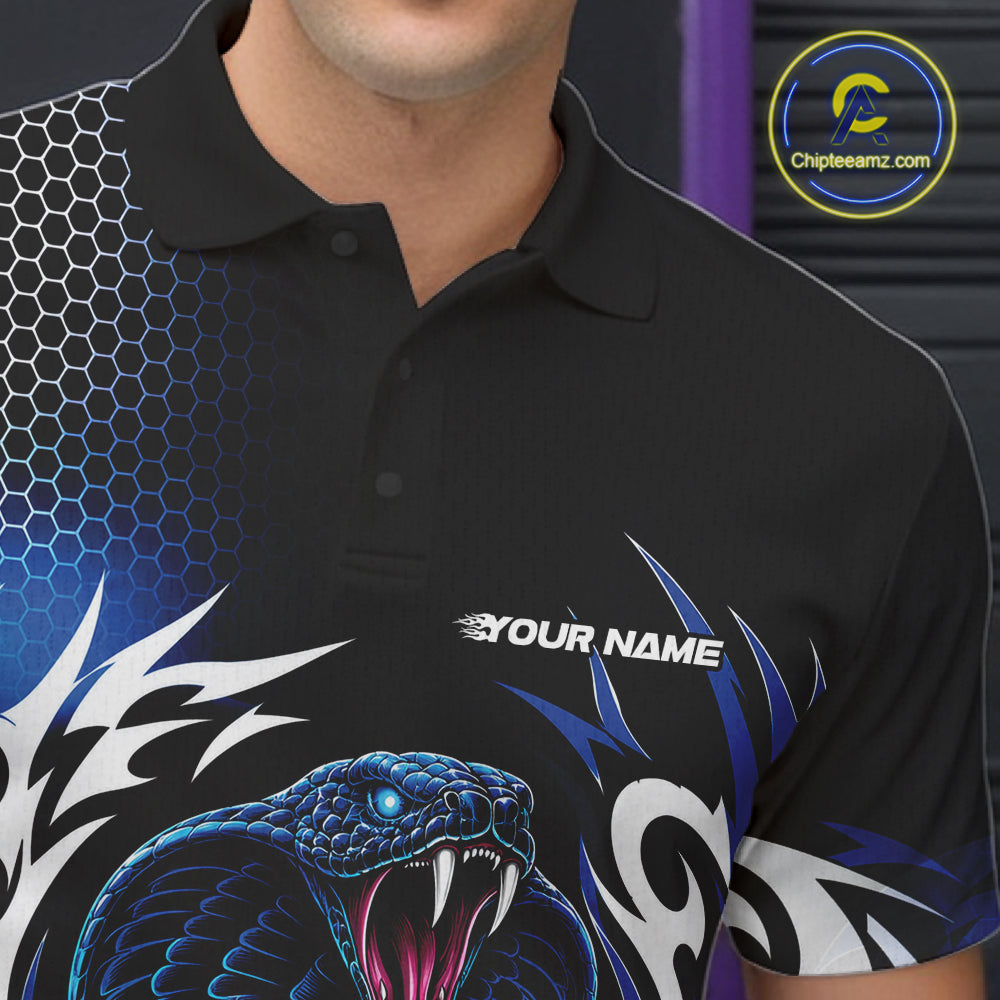 Custom Black And Blue Tribal Cobra Snake Bowling Jerseys Bowling Men Polo Shirt IPHW11711