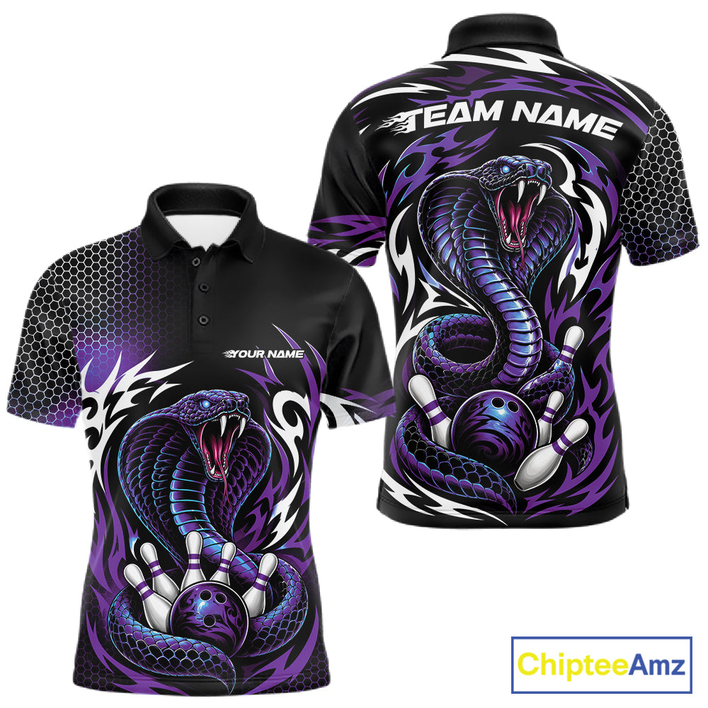 Custom Black And Purple Tribal Cobra Snake Bowling Jerseys Bowling Men Polo Shirt IPHW11712