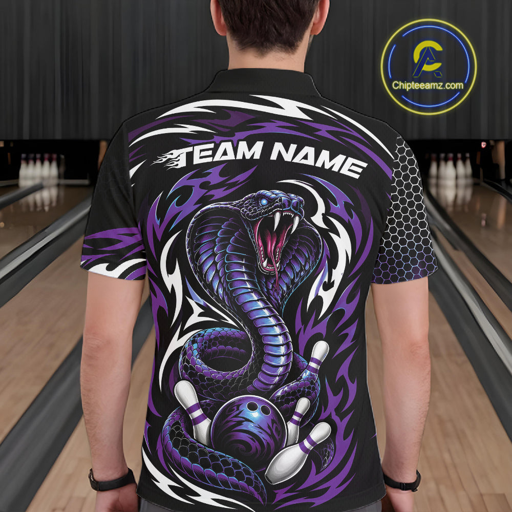 Custom Black And Purple Tribal Cobra Snake Bowling Jerseys Bowling Men Polo Shirt IPHW11712