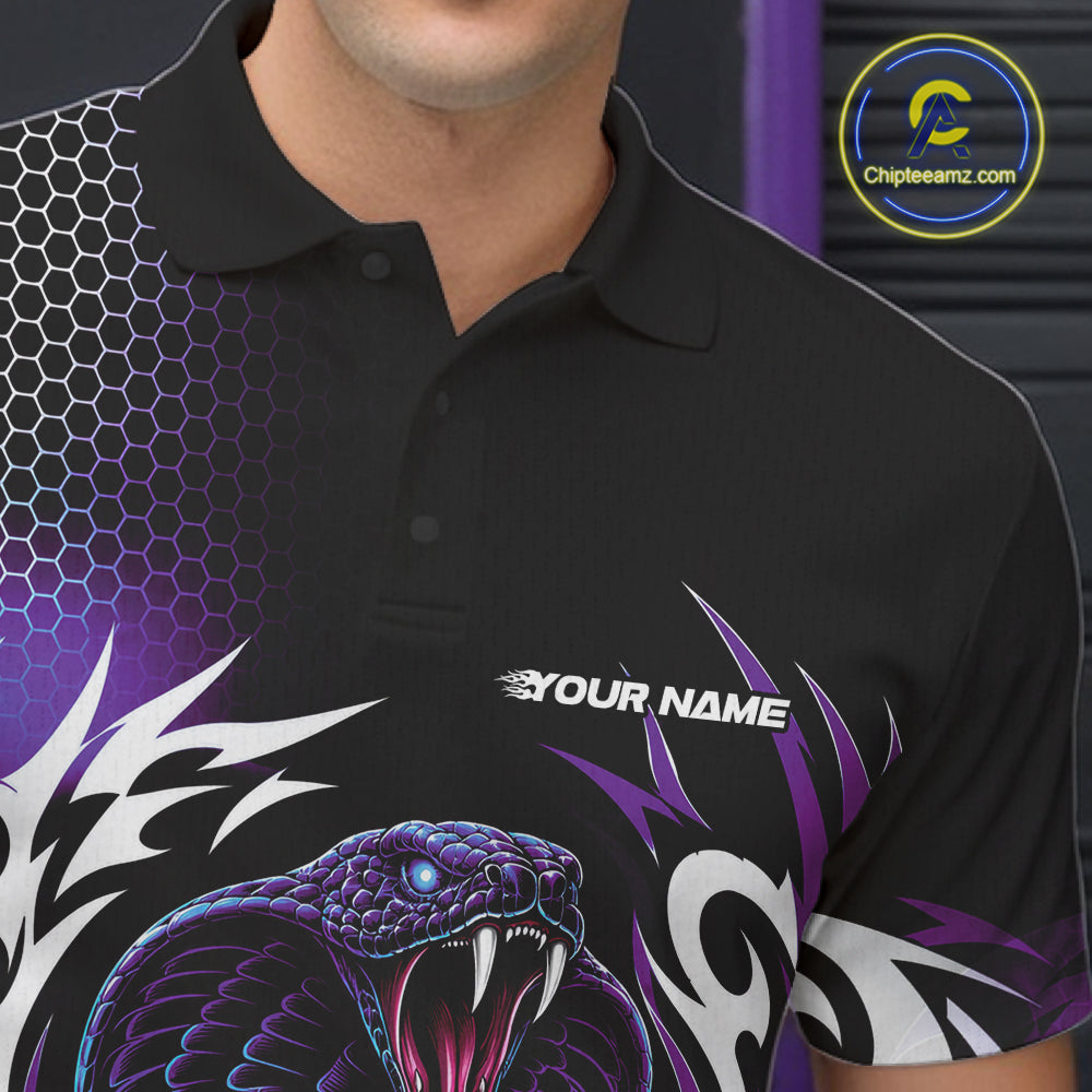 Custom Black And Purple Tribal Cobra Snake Bowling Jerseys Bowling Men Polo Shirt IPHW11712