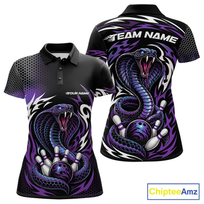 Custom Black And Purple Tribal Cobra Snake Bowling Jerseys Bowling Women Polo Shirt IPHW11712