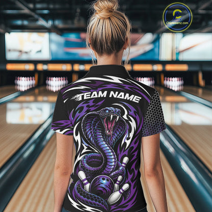 Custom Black And Purple Tribal Cobra Snake Bowling Jerseys Bowling Women Polo Shirt IPHW11712