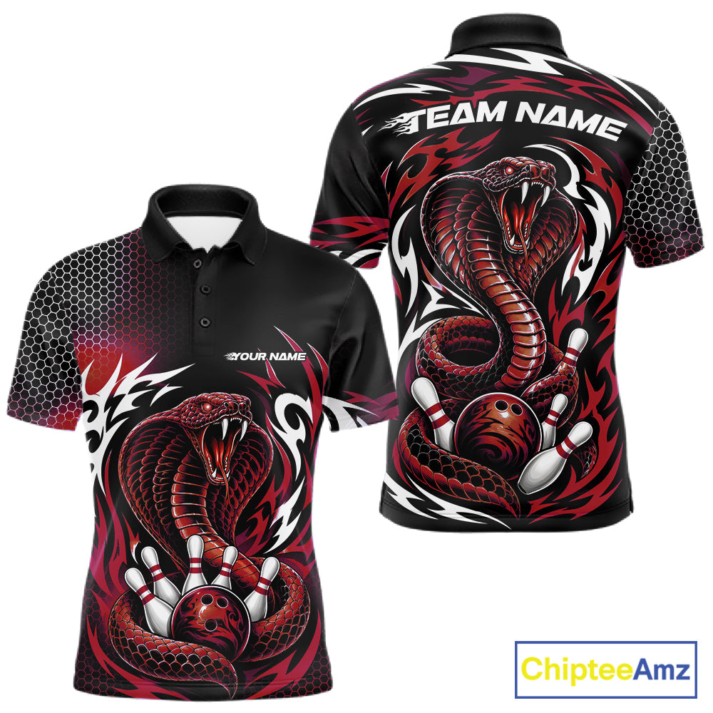 Custom Black And Red Tribal Cobra Snake Bowling Jerseys Bowling Men Polo Shirt IPHW11713