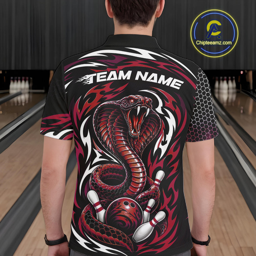 Custom Black And Red Tribal Cobra Snake Bowling Jerseys Bowling Men Polo Shirt IPHW11713
