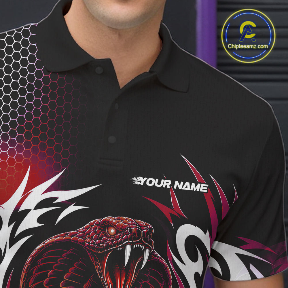 Custom Black And Red Tribal Cobra Snake Bowling Jerseys Bowling Men Polo Shirt IPHW11713